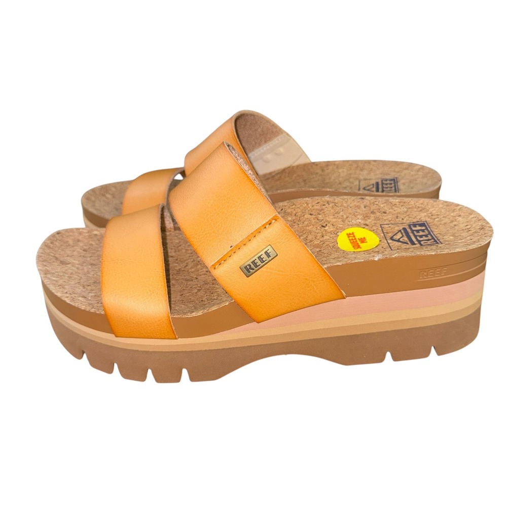 NEW Reef Cushion Vista Hi 2.5 Womens 7 Platform Sandal Tan/Brown CJ0655 Lug Sole